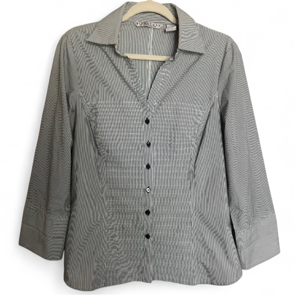 Larry Levine black and white striped button up women’s size large